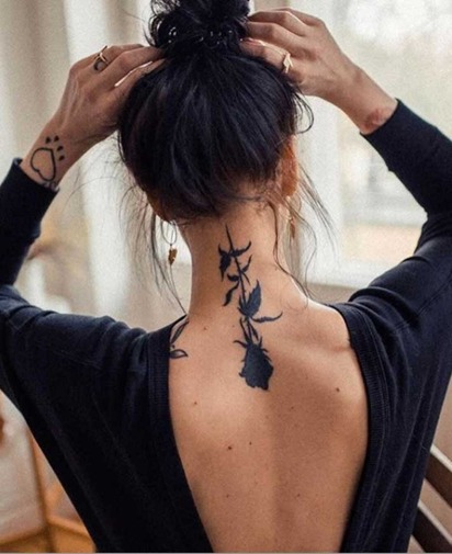 Black Rose Neck Tattoo For Women 